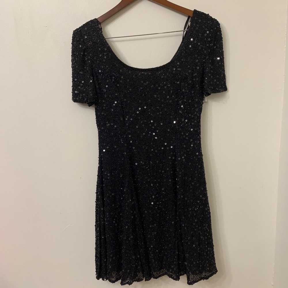 Black Sequin Skater Dress, Size M